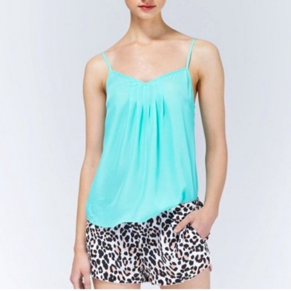 Aritzia Talula Teal Green Spaghetti Strap Flowy Blouse V Neck Top